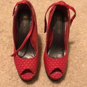 Red polka dot wedges with ankle strap